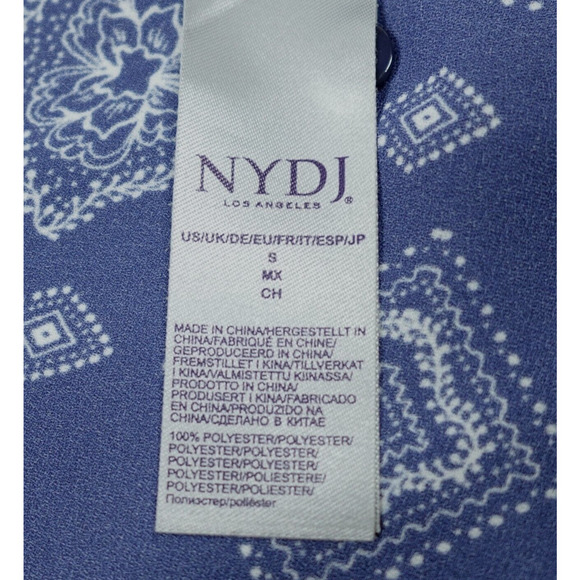 NYDJ Peasant Top Womens Small Blue Geo Print Flowy Boho Chic - Picture 9 of 14